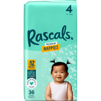 Rascals Premium Nappies Unisex Size 4 10-15kg Toddler 36pk