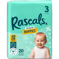 Rascals Premium Nappies Unisex Size 3 6-11kg Crawler 20pk