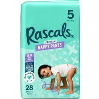 Rascals Premium Nappy Pants Unisex Size 5 13-18kg Walker 28pk